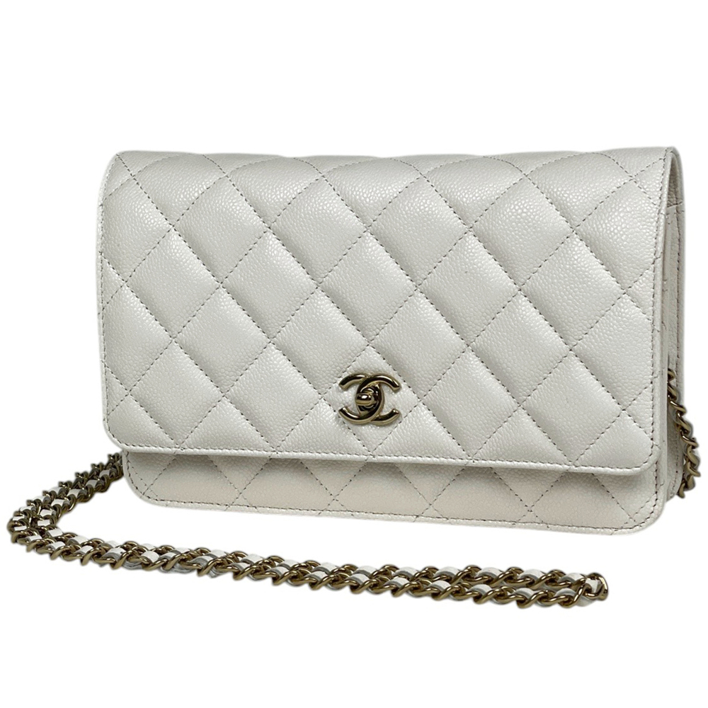 Chanel CHANEL Shoulder Bag Coco Mark Chain Wallet Caviar Skin White AP3479 Wo...